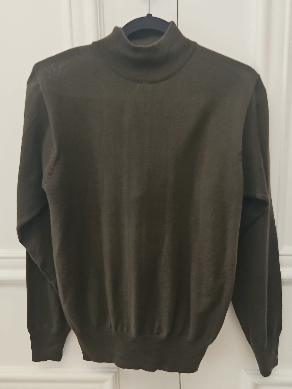 Avery Quinn Olive Green Mock Neck Sweater - 100% Merino Wool -S